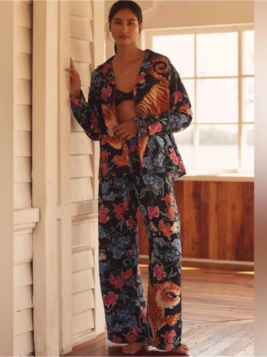 Anthropologie Other - 2 pc Set LyreBird Cloud Flannel Pajama Top and Pants Set Anthropologie Tiger